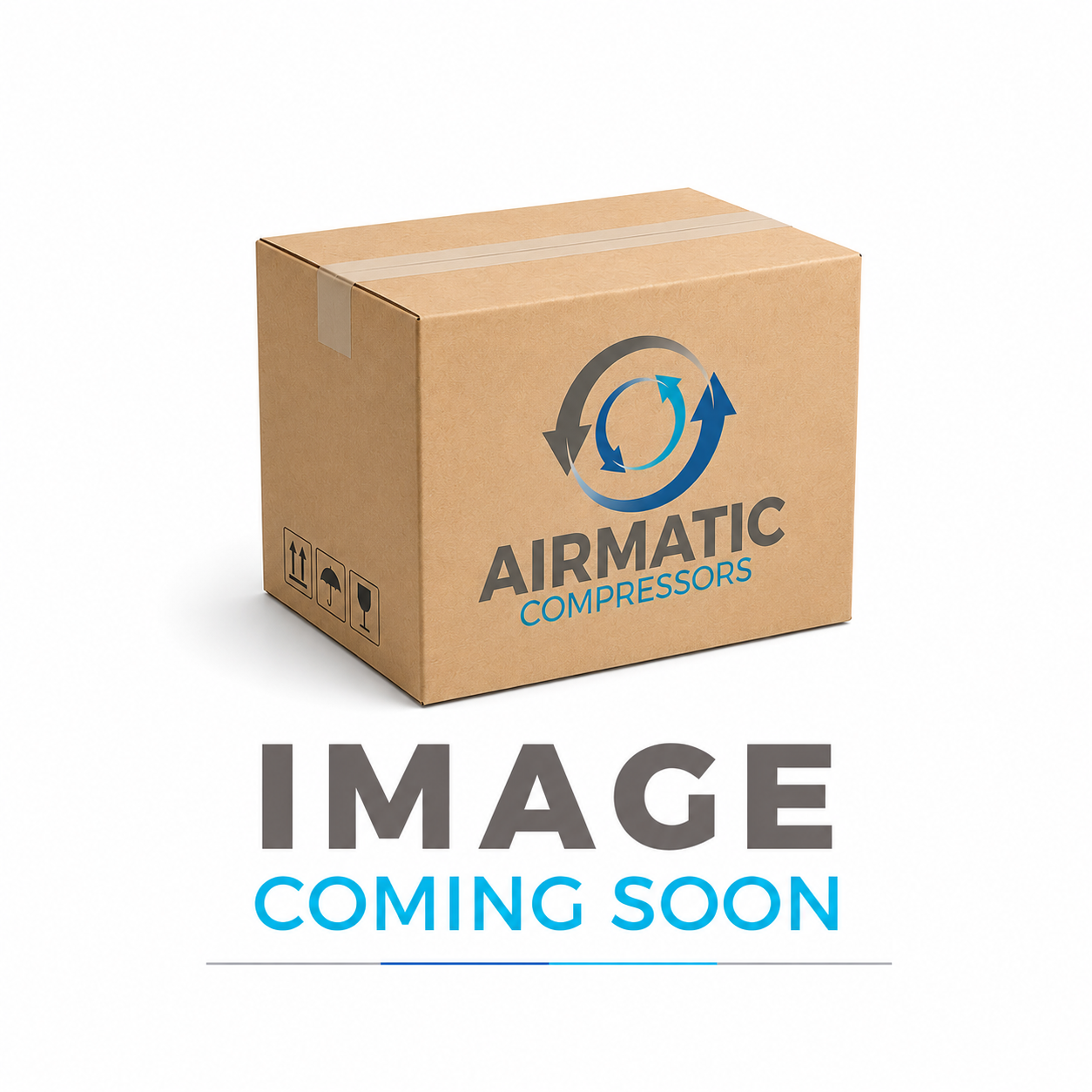 Cardboard box with Airmatic Compressors logo on a white background