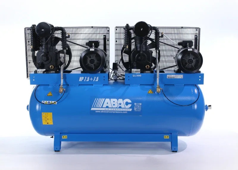 ABAC PRO Cast Iron Piston Compressor With Tandem Pump Elements 7.5+7.5Hp On 500lt Receiver Piston Compressors air compressor